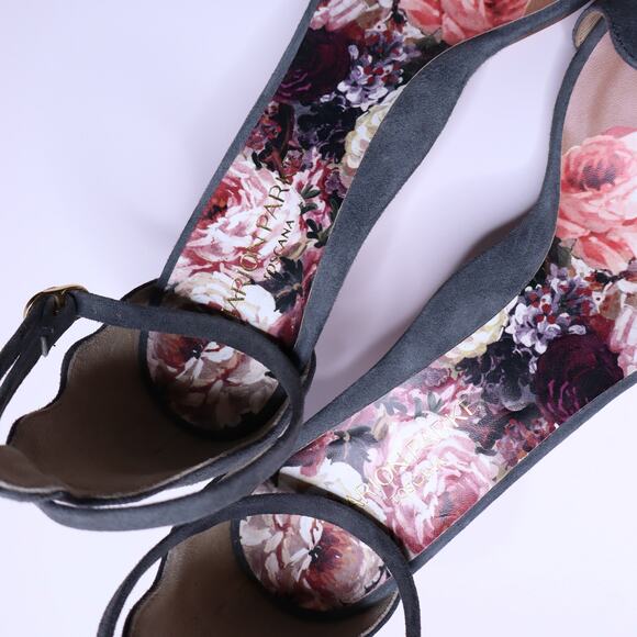 MARION PARKE Suede Scalloped Kitten Heel Sandal Gray Open Toe Women's 39/US 9 - Picture 8 of 8